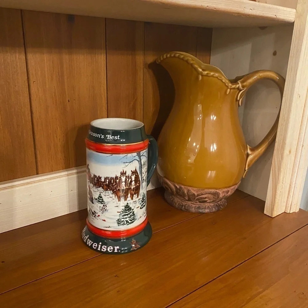 1991 Budweiser Beer Stein Mug The Season's Best Christmas Clydesdale Bud Vintage